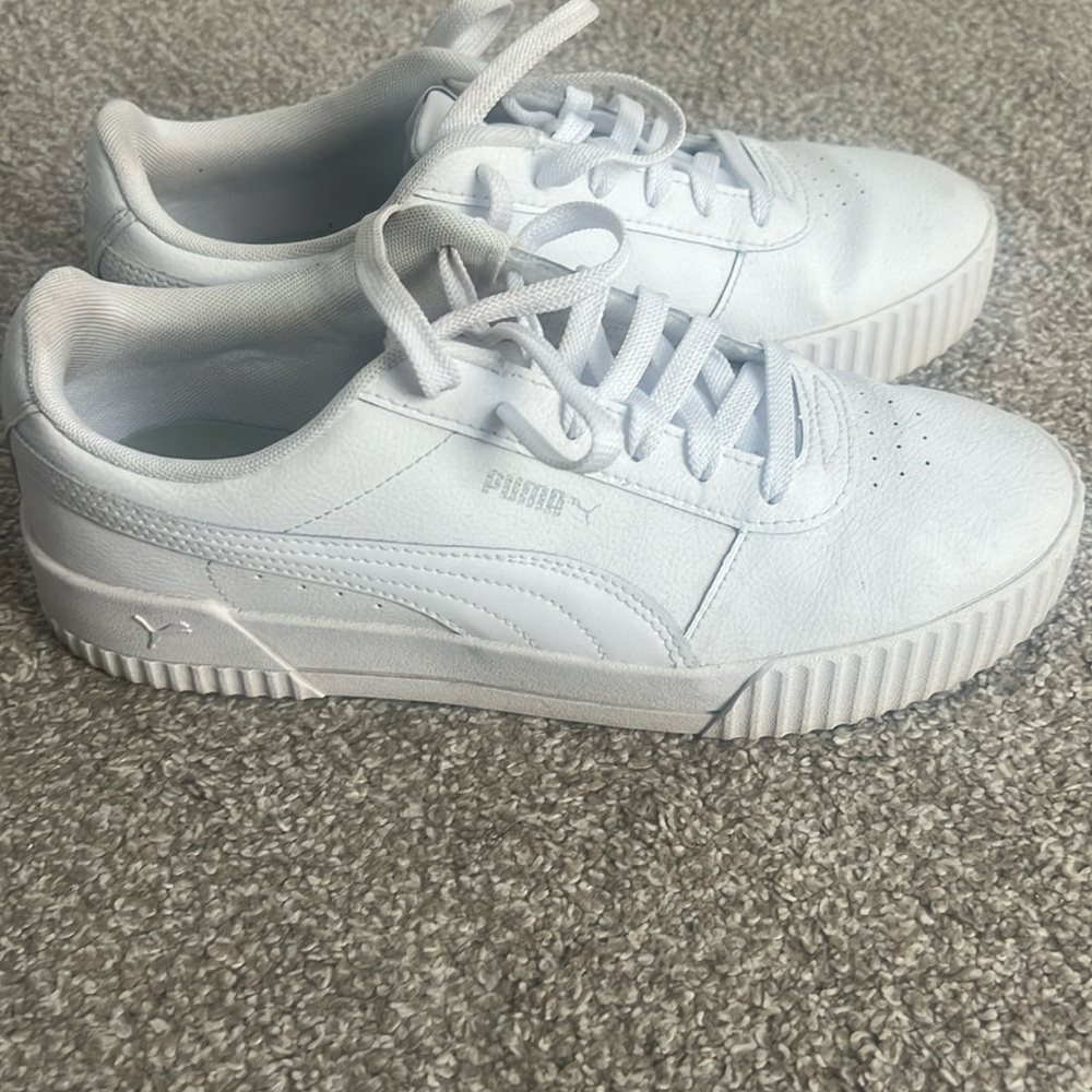 All white puma sneakers